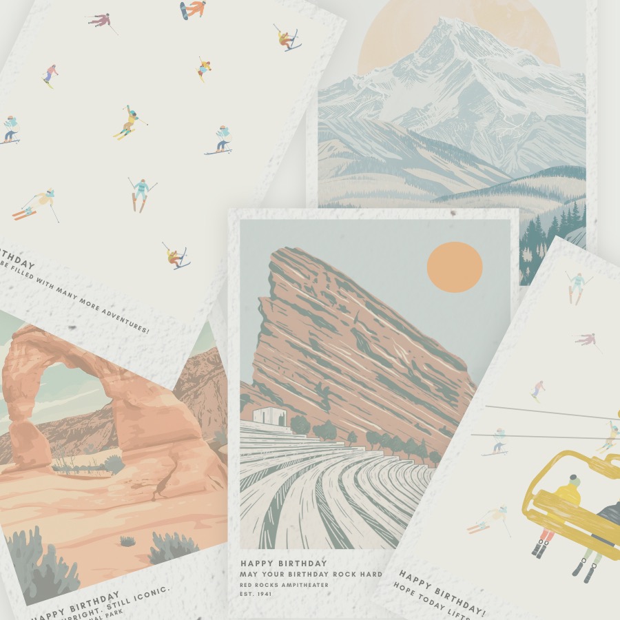 Collage of Tappan Take plantable greeting card designs
