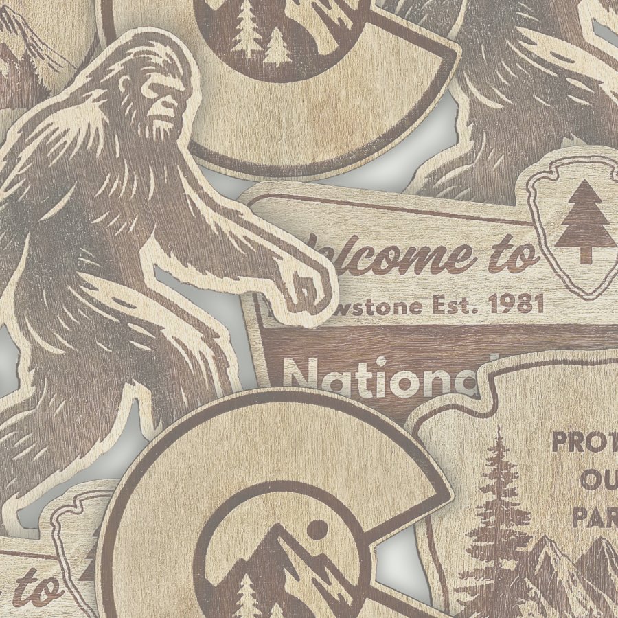 Collage of Tappan Take laser-etched wood stickers